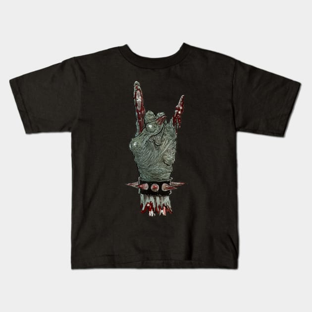 Zombie Horns Up Sigh Hand Gesture Kids T-Shirt by rsacchetto